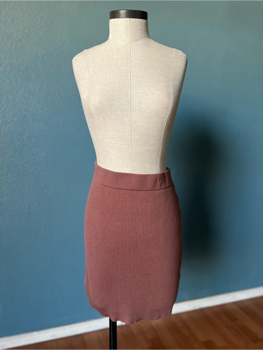 Say What? Ribbed Pencil Skirt in muted Mauve bodycon silhouette high rise waist